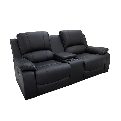 Invicta Interior Exklusiver 2er Kino Sessel Hollywood 188cm schwarz Fernsehsessel mit Getränkehalter Zweisitzer Fernsehsessel mit Liegefunktion