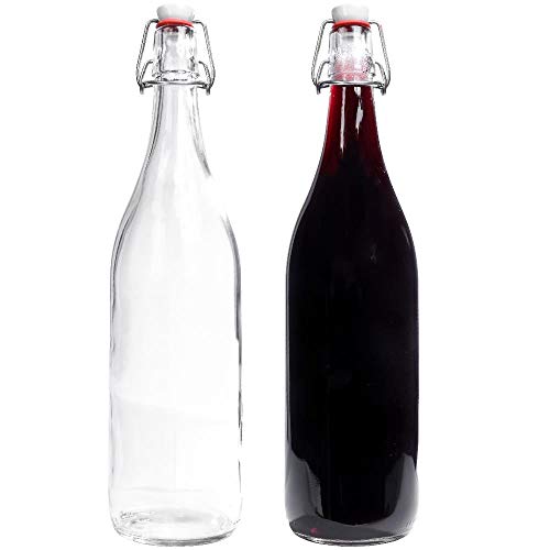 mikken 2 x Glasflasche 1 Liter mit Bügelverschluss aus Porzellan inkl. Etiketten