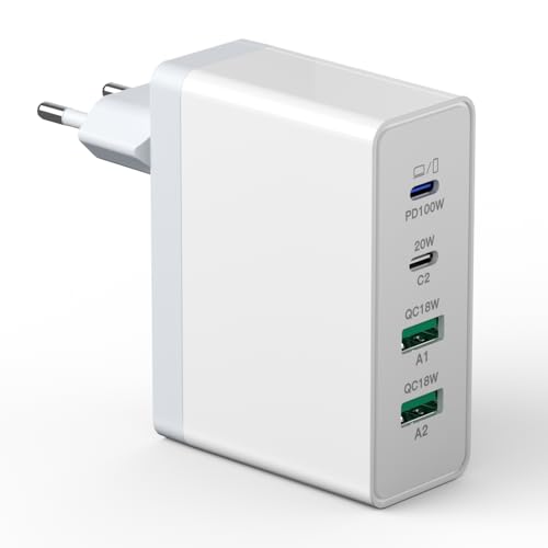 USB C Ladegerät 140W GaN, 4-Port Schnellladegerät Stecker Ladestation 100W Laptop Power Adapter Multiple USB C Ladegerät Kompatibel mit MacBook Pro/Air/iPhone 15/16/Samsung/Tablet/Laptop/Mobile
