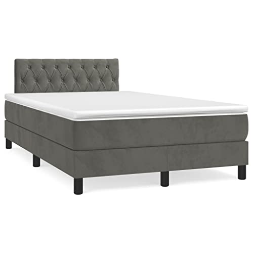 vidaXL Boxspringbett mit Matratze Doppelbett Bett Polsterbett Hotelbett Bettrahmen Bettgestell Lattenrost Schlafzimmerbett Dunkelgrau 120x200cm Samt