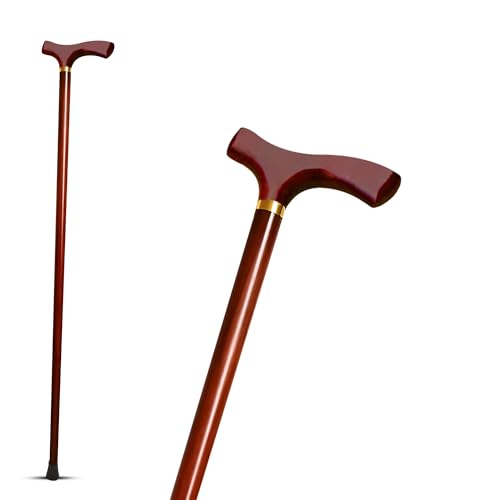 KINEPHARMA Gehstock Holz für Senioren mit Gerader T Griff 92 cm | Für Körpergrößen von 1,55 bis 1,85 m | Stabiler und Robuster Gehstock für Männer und Frauen | Ergonomischer Holzstock