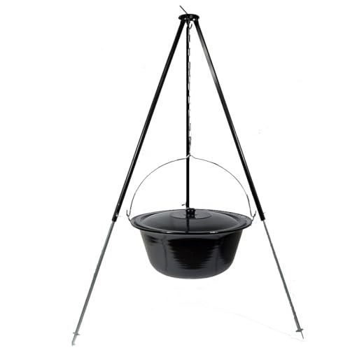 troph-e-shop Set Gulaschkessel 22 L mit Deckel Emaille und Dreibein Teleskop 90-145 cm