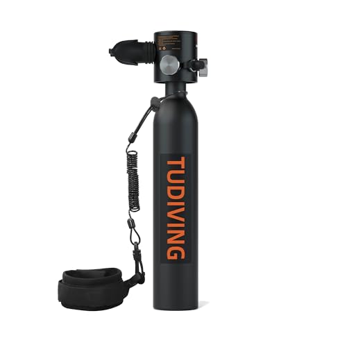 TUDIVING-0,5-l-Tauchflasche, Wiederverwendbare tragbare Mini-Sauerstoffflasche, Tauchausrüstung unterstützt 5-10 Minuten Unterwasser-Atmungstauchflasche (S300PLUS A1-Black)