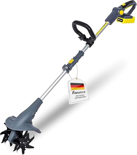FANZTOOL mini Motorhacke Akku 20V inkl. 2.5Ah Akku & Ladegerät, Gartenfräse mit 20cm Arbeitsbreite,15 cm Arbeitstiefe Bodenhacke für klein Beet & Garten