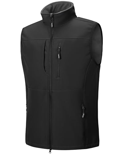 Outdoor Ventures Softshell Weste Herren Wasserdicht Winddichte Ärmellose Jacke Sportlich,Mehrere Taschen Body Warmer Golf Softshellweste für Männer Schwarz XL