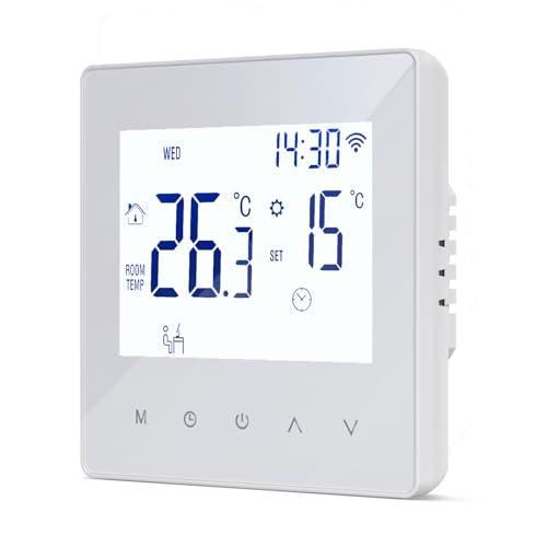Decdeal WLAN Thermostat Raumthermostat für Wasser Fussbodenheizung,Programmierbar 230v LCD 3A Mit der App Tuya (weiß)