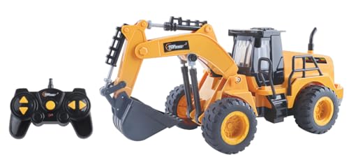 Top Race Voll funktionsfähiger 5-Kanal-Bagger mit Fernbedienung – RC-BAU-LKW-Spielzeug im Maßstab 1:24 mit multidirektionaler Bewegung für Kinder – Baggerspielzeug für Jungen und Mädchen ab 3 Jahren
