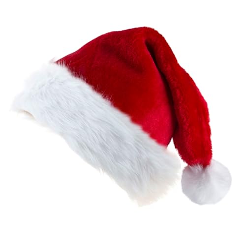 AYNKH Weihnachtsmütze, unverzichtbare Artikel für die Weihnachtszeit, Deluxe-Plüsch-Weihnachtsmannmütze, dick, bequem, klassisch, rot, für Weihnachten, Neujahr, festliche Themenparty, Unisex