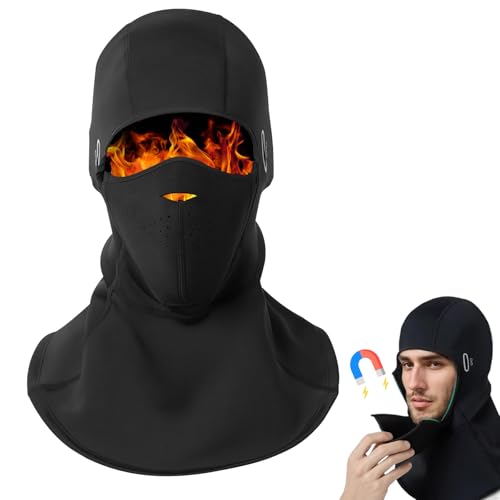 Cyiecweu Sturmhaube Winter Thermo, Magnetismus Balaclava für Herren und Damen, Skimaske für Outdoorsports, Atmungsaktiv Winddicht Sturmmaske mit Reflektorstreifen für Motorrad Fahrradmütze, Schwarz