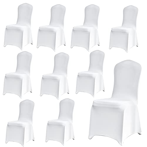 Stuhlhusse 10 Stück Universell Weiße Elegante Stuhl Abnehmbarer Elasthan Spandex Stuhlbezüge Waschbarer Elastisch Stuhlschutz Stuhlbezug für Taufe Geburtstag Hochzeit Bankett Dekoration