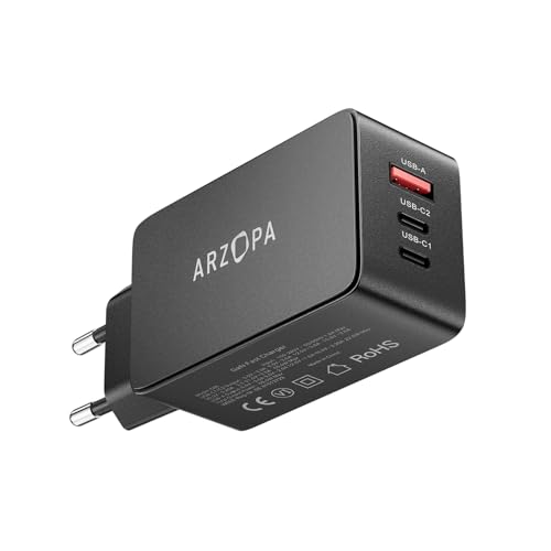 ARZOPA USB C Ladegerät 65W USB-C Netzteil GaN Charger 3-Port Schnellladegerät PPS Mehrfach Ladegerät Kompatibel MacBook Pro/Air, iPad Pro, iPhone 16, Samsung Galaxy S24 Ultra, Dell XPS 13, Pixel