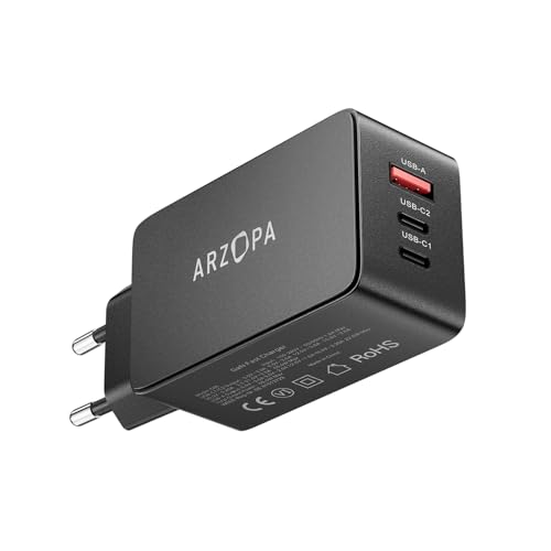 ARZOPA USB C Ladegerät 65W USB-C Netzteil GaN Charger 3-Port Schnellladegerät PPS Mehrfach Ladegerät Kompatibel MacBook Pro/Air, iPad Pro, iPhone 15 Pro, Samsung Galaxy S24 Ultra, Dell XPS 13, Pixel