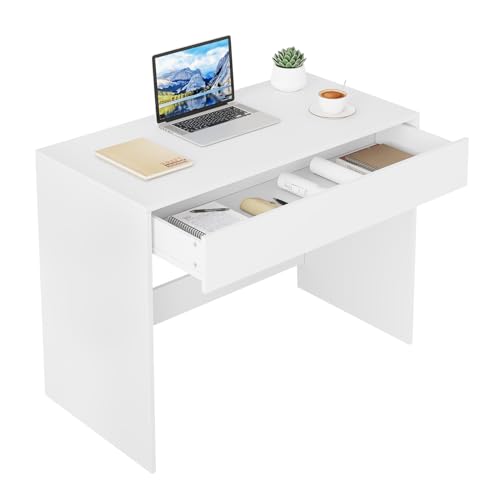 eSituro Schreibtisch mit Schubladen | Computertisch Weiß, Bürotisch | PC Tisch für Kinder & Schlafzimmer mit Minimalistischem Design, 100x50x75 cm