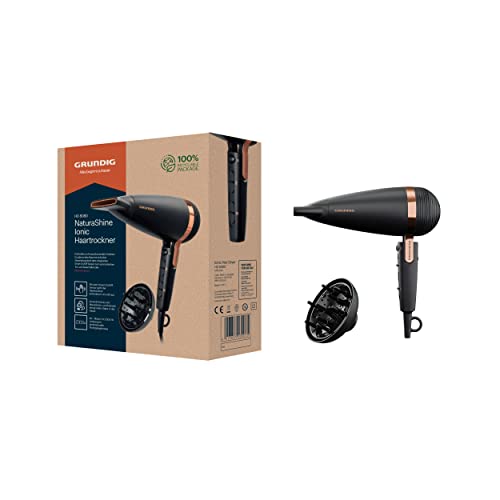 GRUNDIG Naturashine HD 8080 Haartrockner mit Ionic- Funktion, 2 Stylingdüsen, 2300 Watt, 3 Temperatur- und 2 Luftstromstufen, Kaltstufe, Smart On/Off Sensor, 3 m Kabel, Schwarz / Roségold