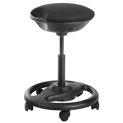 SONGMICS Dynamischer Arbeitshocker, ergonomischer Drehstuhl, mit Rollen, extra breiter Sitz, Neigung um 10 °, höhenverstellbar, Dicke Polsterung, Schwarz OSC06BK
