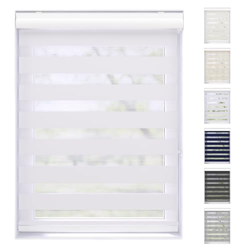 EFIXS Doppelrollo mit Kassette Montage Wand/Decke mit Bohren Breiten: 40-220, Höhe: bis 240 Hier: BxH (140 x 175) cm (Weiss) Premium Duorollo, oder ohne Bohren mit Klemmhalter am PVC-Fenster