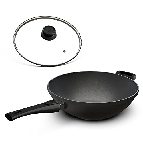 Hoffmann Wokpfanne groß für Induktion 32 cm I Made in Germany I Backofengeeignet bis 240 Grad I Wok Pfanne I 100% Verzugsfreier Boden I Induktionsherd I Abnehmbarer Griff