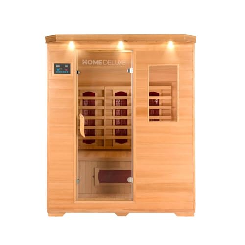 Home Deluxe – Infrarotkabine REDSUN L –153 x 110 x 190 cm - für 2-3 Person, 6 Keramikstrahler, Holz: Hemlocktanne I Infrarotsauna, Sauna, Wärmekabine, Infrarot