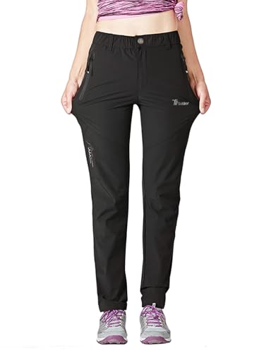 donhobo Damen Outdoorhose Winddicht Wasserdicht Wanderhose Sommer Schnell Trockend Camping Funktionshose Trekkinghose (Schwarz,M)