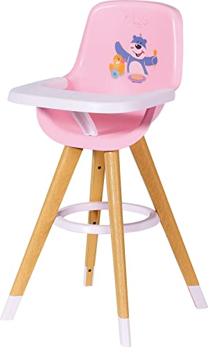 Zapf Creation 829271 BABY born Hochstuhl – moderner Puppenhochstuhl in Holzoptik in weiß und rosa