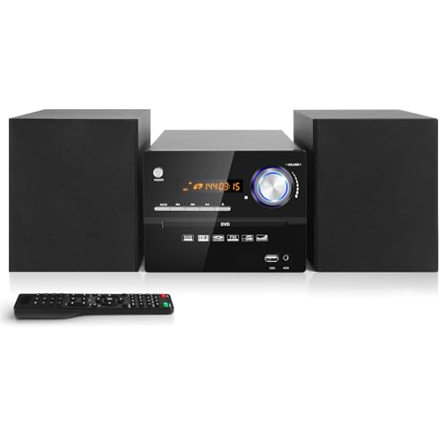 Kompaktanlage Mikro-HiFi-System, Mini HiFi Anlage mit CD-DVD-Player, HiFi Musikanlage Heimlautsprecher 30W mit Bluetooth/MP3-CD-DVD-Player/FM-Radio/Aux-Eingang/USB-Eingang/MIC-Eingang/RCA-Ausgang