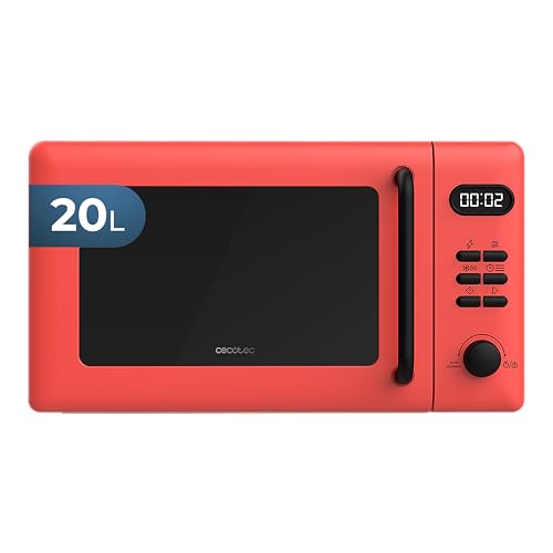 Cecotec Digitale Mikrowelle mit Grill 20L Proclean 5110 Rot. 700W in 6 Stufen und 800W Grill, Auftaumodus, Garzeit-Endsignal, Innenleuchte, 30-Minuten-Timer, Rotes Design