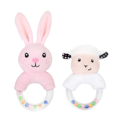 2 Stück Babyrasseln, Babyspielzeug, Rassel Sensorisches Spielzeug, Babyrasseln, niedliche Stofftier-Handrasseln, geeignet für Babys von 0-12 Monaten