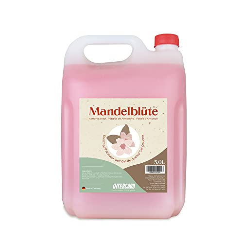 INTERCABO- Duschgel Mandelblüte im 5L Nachfüllkanister | Kanister mit praktischem Ausgießer | Duschgel Nachfüllpack zum Auffüllen von Seifendspendern | Hautfreundliches Duschgel 5Liter