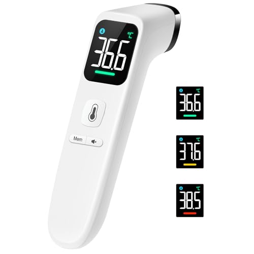 Fieberthermometer Kontaktlos für Babys, Kinder und Erwachsene, Infrarot-Stirnthermometer mit ultraklarem LED-Display, hohe Genauigkeit und Fieberalarm - Weiß
