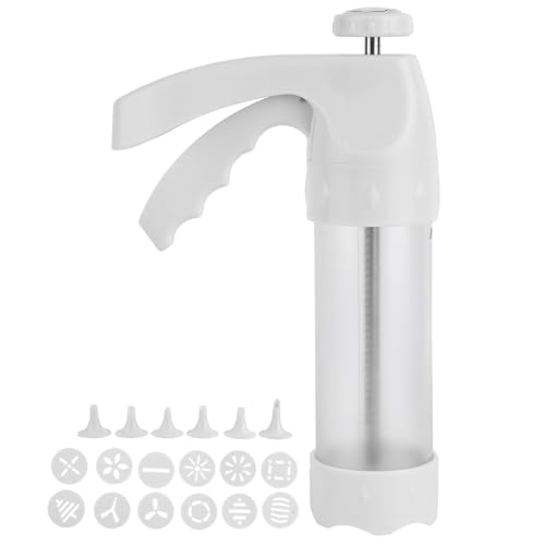 Strehknewen Gebäckpresse, Plätzchenpresse, Spritzgebäck Maschine mit 12 Schablonen und 6 Tüllen, DIY Kekspresse, Teigspritze für Spritzgebäck, Plätzchenpresse Backzubehör für Kuchen und Kekse