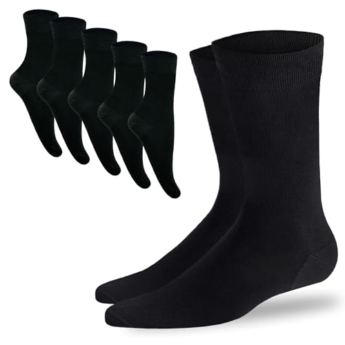 5-10 Paar Bambus Socken Herren Bambussocken Normallang Damen (43-46, 5 Paar Schwarz)