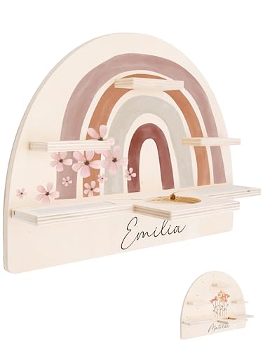 Bärenfreunde® - Personalisiertes Tonie Regal für Kinderzimmer - Magnetisches Toniebox Regal für Toniebox & Figuren mit abgerundeten Ecken & Kanten (Regenbogen Blumen)