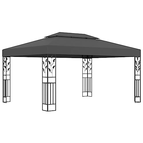 vidaXL Pavillon mit Doppeldach Witterungsbeständig Gartenzelt Partyzelt Festzelt Gartenpavillon Bierzelt Garten 3x4m Anthrazit Stoff Stahl