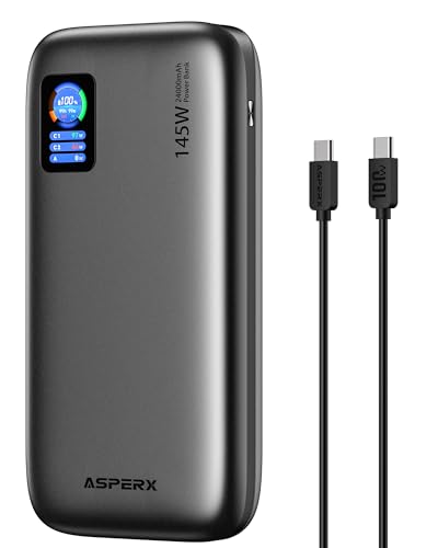 AsperX Power Bank 100W 24000mAh Schnelllade Powerbank USB C- Laptop Externe Handyakkus mit LED Anzeige für Phone 16 15 14 Pro, MacBook, iPad, Samsung S24, Tablet und Steam Deck (Dunkelgrau)
