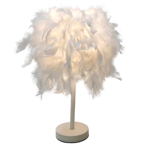 GUANSHAN Mini-Tischlampe mit weißen Federn, Nachttischlampe, Tischleuchte, Schreibtisch, Federlampenschirm für Schlafzimmer, Heimdekoration, Fotografie-Requisiten, Stil 2, S