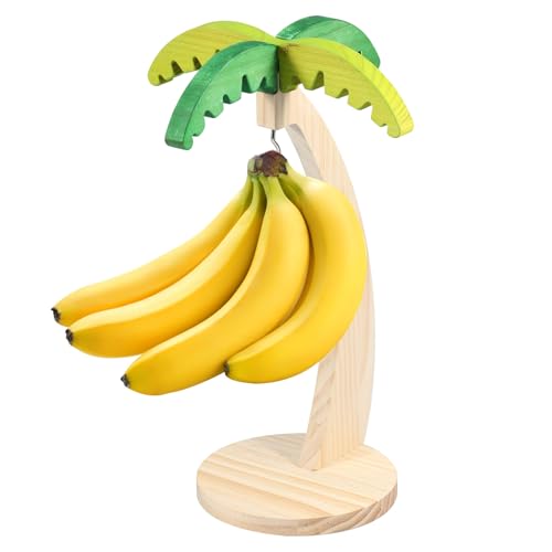 Bananenhalter, Bananenhalter mit Edelstahl-Haken, Holz-Bananenaufhänger, kreative Form, multifunktionaler dekorativer Bananenständer für Zuhause