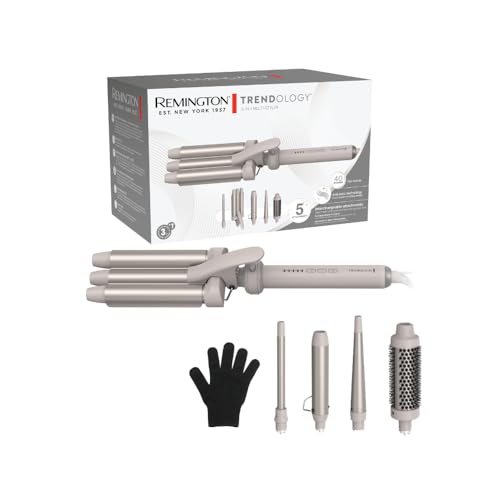 Remington Lockenstab 5in1 [Welleneisen, Rundbürste, 3 Lockenaufsätze 13-25mm] Trendology (LED display 130°C - 210°C, Beach Waves, Spirallocken & Natürliche Locken für alle Haartypen) CI41MS5E51