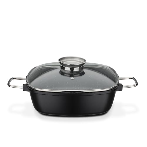 GSW 414579 Viereckbräter Gourmet Granit, Aluminium, schwarz - 28 x 28 x 8,5 cm