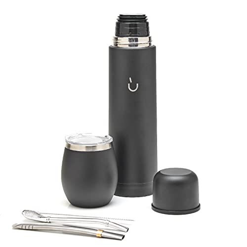 balibetov Komplettes Yerba Mate Set – Moderner Mate Gourd, Thermos, Bombilla und Reinigungsbürste im Lieferumfang enthalten – Alle Premium-Qualität 304 18/8 Edelstahl (Komplett Schwarz)