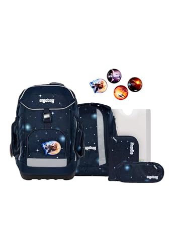 ergobag maxi set Set 6-teilig, ergonomischer Schulrucksack Grundschule für Mädchen und Jungen, ideal für große Kinder ab der 1. Klasse KoBärnikus - Dunkelblau