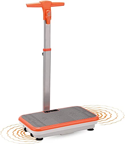 Vibro Shaper – Fitness Vibrationsplatte unterstützt bei Muskelaufbau und Fettverbrennung – Vibrationstrainer für alle Muskelgruppen – inklusive Fitnessbänder – orange mit Griff