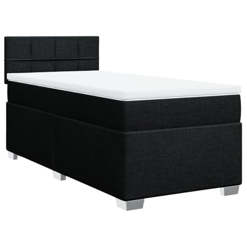 vidaXL Boxspringbett, Polsterbett Bett mit Matratze Matratzenauflage, Bettgestell mit Kopfteil, Einzelbett für Schlafzimmer, Schwarz 90x200cm Stoff