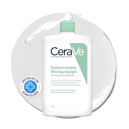CeraVe Schäumendes Reinigungsgel für Gesicht und Körper, Feuchtigkeitsspendend und hautstärkend, Für normale bis fettige Haut, Mit Hyaluron und 3 essenziellen Ceramiden, 1 l