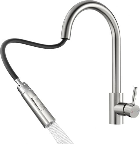 Rainsworth Wasserhahn Küche mit Brause Ausziehbar - Hochdruck Küchenarmatur mit Zwei Wasserstrahlarten, Spültischarmatur 360° Drehung, Mischbatterie Küche aus Edelstahl Einfache Installation