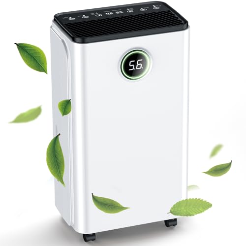 Luftentfeuchter 12L/Tag, Auto Entfeuchtung, 24H-Timer Ein/Aus, Kontinuierliche Entwässerung, Leistungsstarker Raum Luftentfeuchter mit LED Display und Steuerung, Gegen Feuchtigkeit