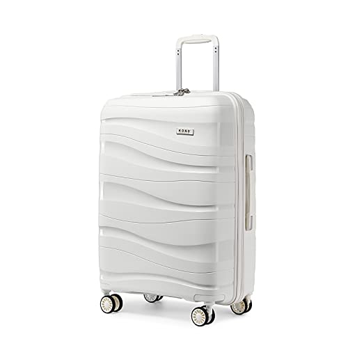 KONO Koffer Groß Leicht Hartschalenkoffer Trolley Reisekoffer mit 4 Rollen und TSA Schloss, 75x52x30cm, 105Liter, Zwillingsrollen Polypropylen Rollkoffer (Creme Weiß, XL)