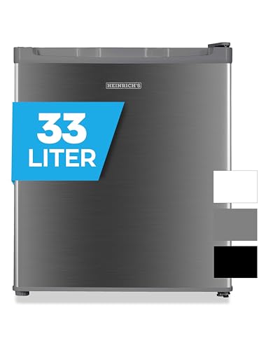Heinrich´s Mini Gefrierschrank 33L -18°C klein kompakt leise:40db Gefrierbox; wechselbarer Türanschlag; mini Tiefkühltruhe Tiefkühlschrank,perfekt für Büro Camping Outdoor (Edelstahl/Inox)