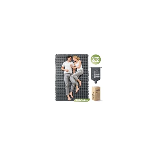 HIKENTURE 6,2 R-Wert Camping Isomatte 2 Personen, 8cm Dicke Doppel Aufblasbare Isomatte, Camping Matratze 140x200cm, Luftmatratze für 4 Jahreszeiten, Schlafmatte für Outdoor, Wandern, Zelt, Strand