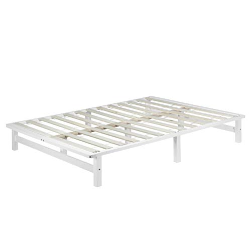 Homestyle4u Holzbett Palettenbett 140x200 cm Bett mit Lattenrost, Bettgestell Weiß, Kiefer Massivholz
