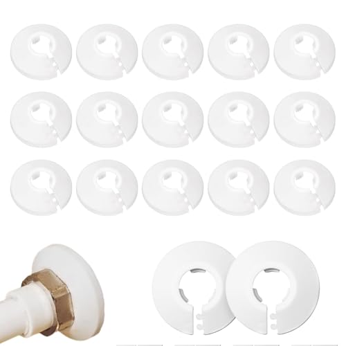 QZKJQDD 15 Stück Einzel Heizungsrohr Rosette, Heizungsrohr Rosette, Heizungsrohr Verkleidung, Rohrabdeckung, Abdeckrosetten, Verkleidung, Heizkörper Rosetten, weißes Polypropylen, weiss (20mm)